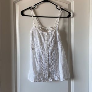 White linen tank top with lace details